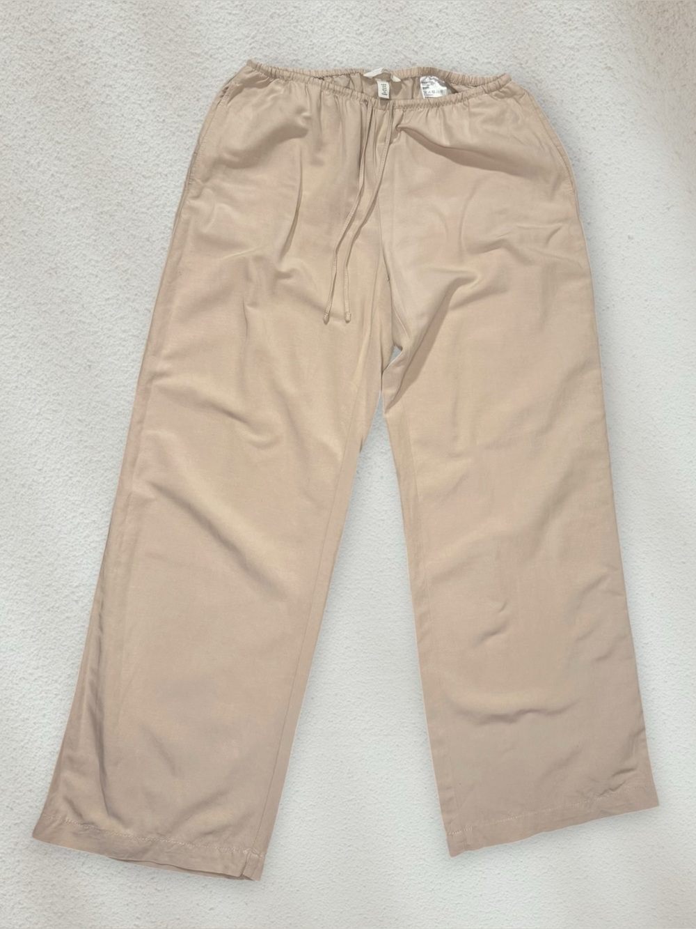 Coastal Beach Wide Leg Linen Pants Loose Fit Cream Size Medium H&M